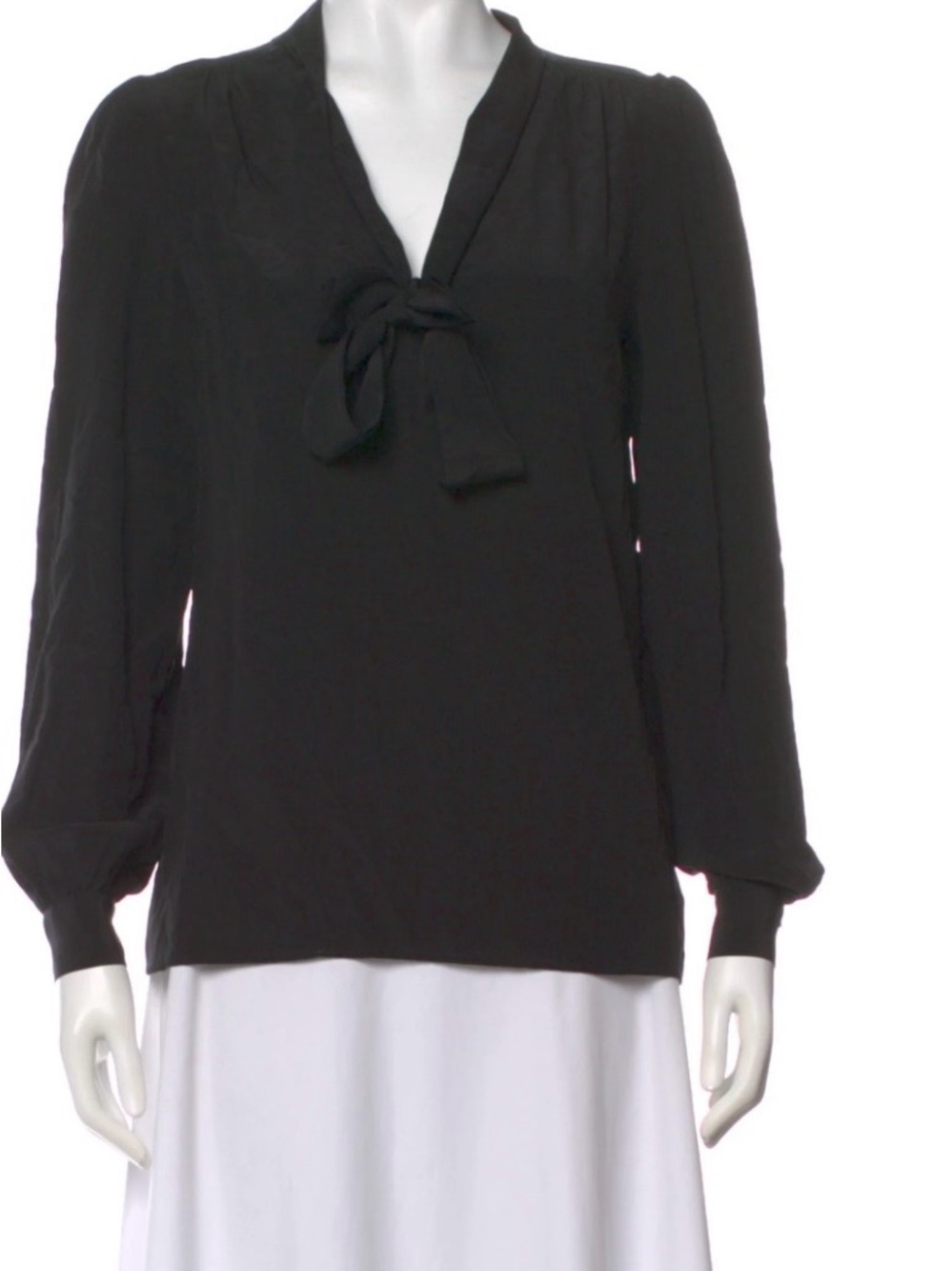 Maje Black Tie-Neck Long Sleeve Silk Blouse